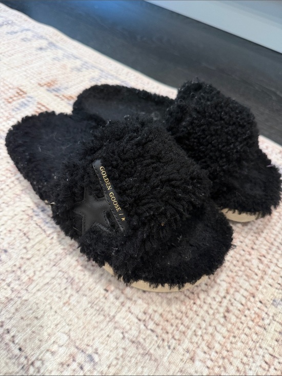 Golden Goose Shoes - Golden Goose Black Faux Shearling Slide Slippers